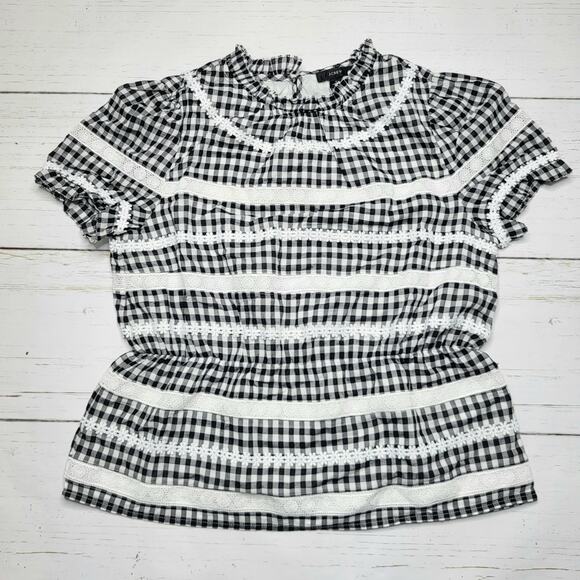 J. Crew Daisy Chain Peplum Top in Gingham Black White Plaid Crochet Ctton Small - Picture 3 of 10